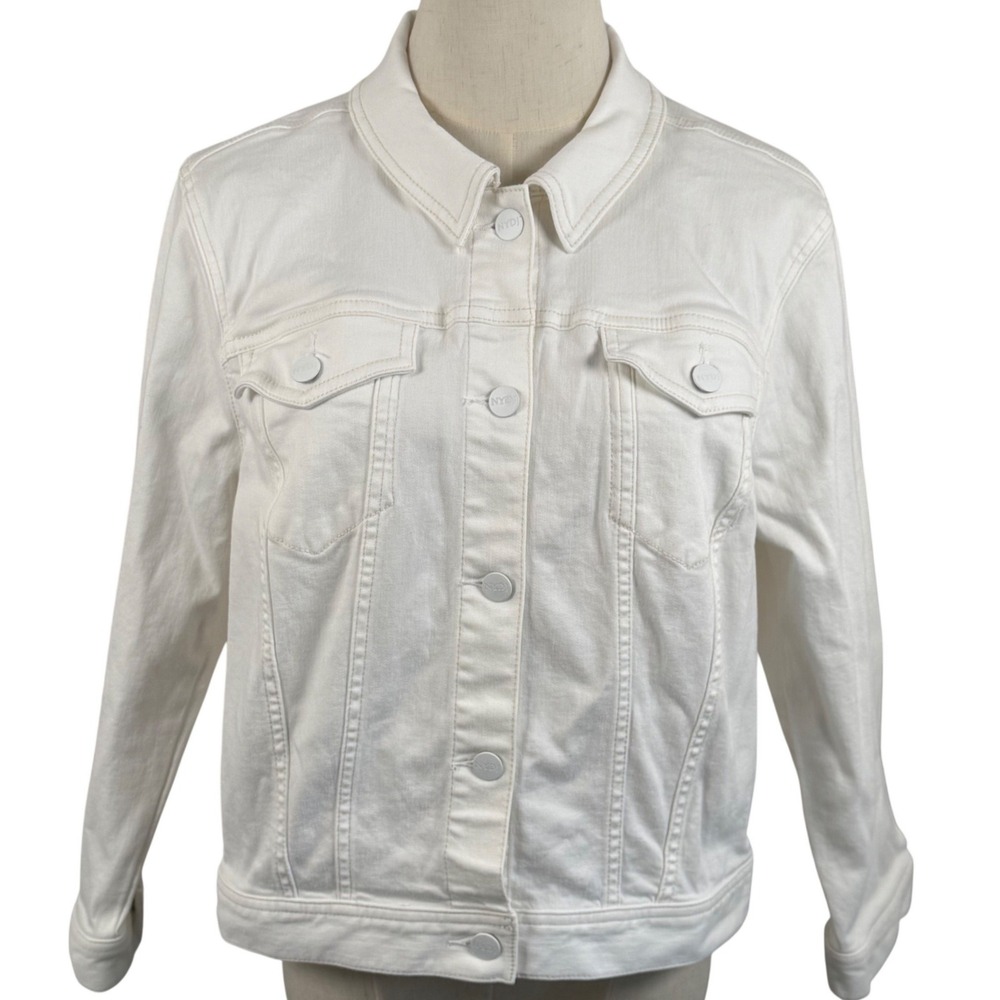 NYDJ Women L Denim White Trucker‎ Jacket MFOZ2876 Minimalist Coastal Grandma